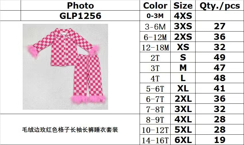 RTS NO MOQ ETA 5/7days arrived GLP1256 Plush edge rose red plaid long sleeve trousers pajamas set