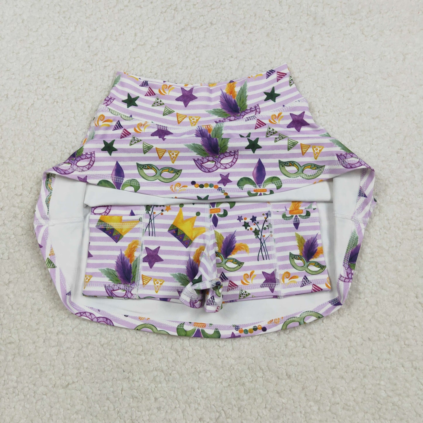 RTS NO MOQ(In Stock ) GLK0167 Carnival Mask Purple Striped Yoga Skirt)