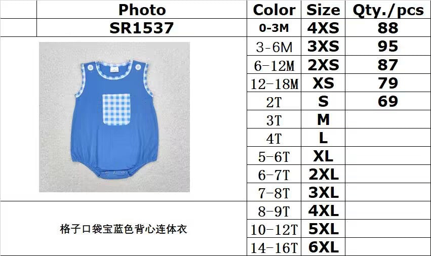 RTS no moq SR1537 Plaid pocket royal blue vest jumpsuit