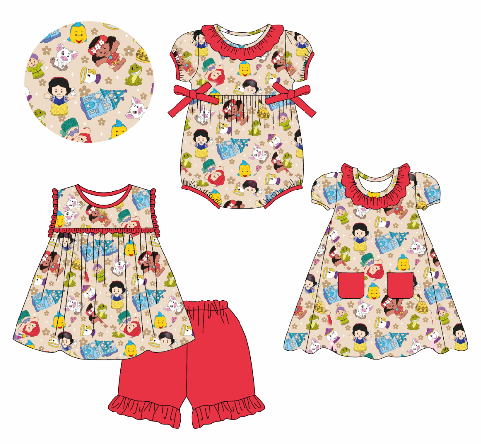 Custom summer cartoon baby girls clothes sets dress romper