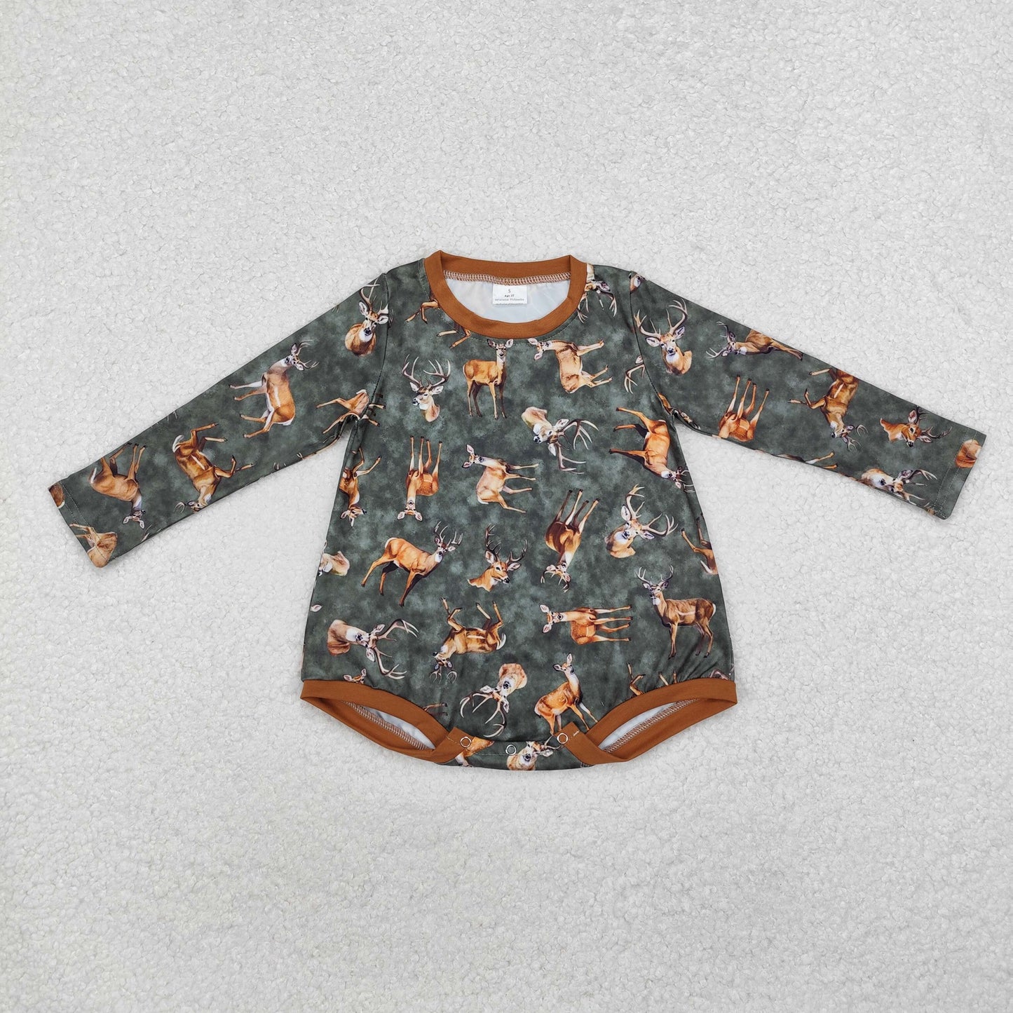 RTS NO MOQ(In Stock) LR1859 Elk Brown Green Long Sleeve Bodysuit