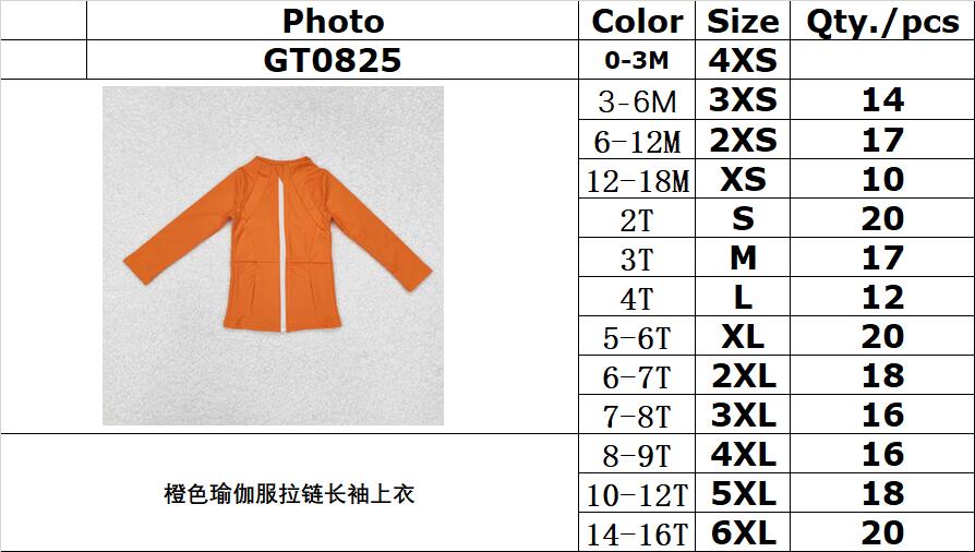 RTS NO MOQ ETA 5/7days Arrived GT0825 Orange yoga wear zipper long sleeve top