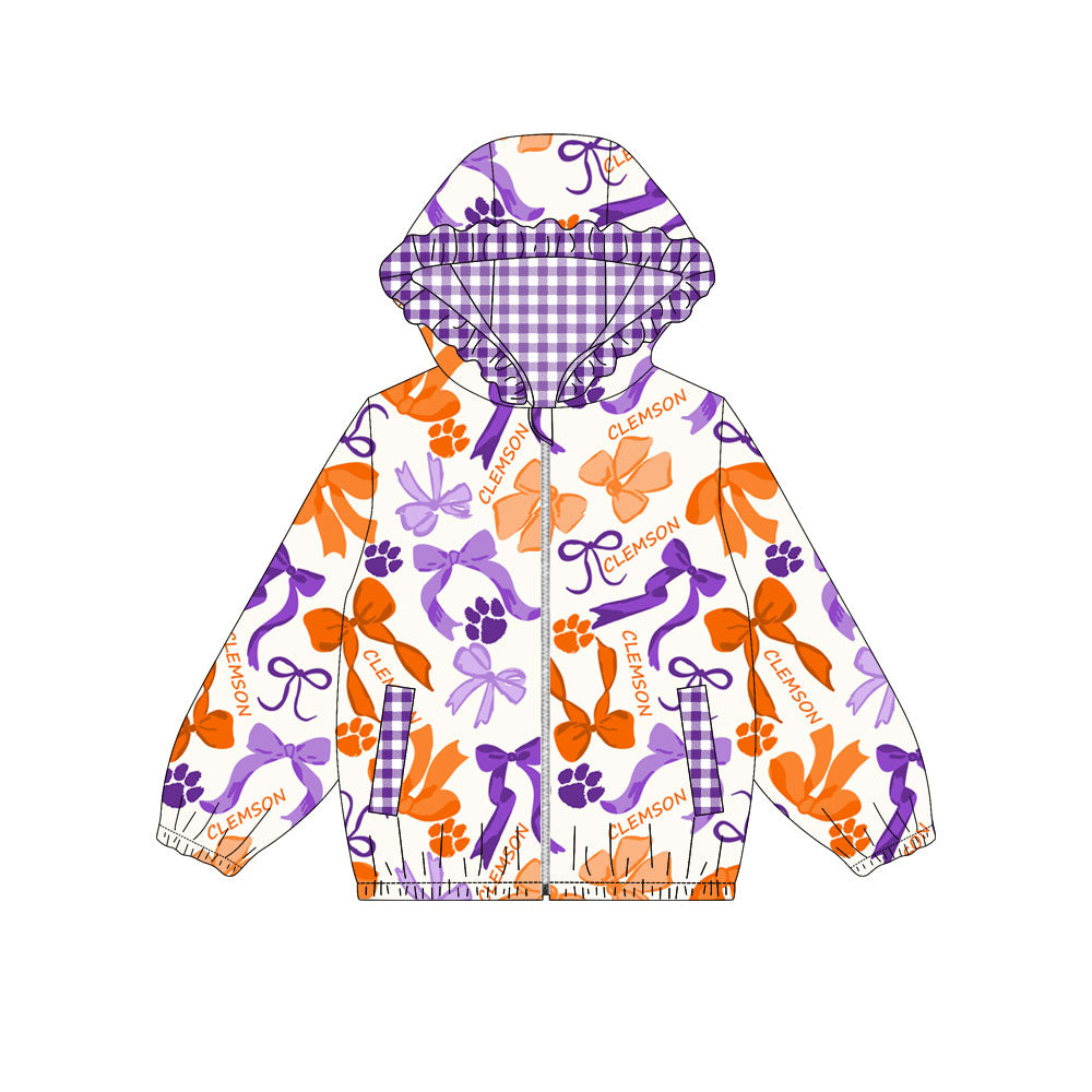 Custom moq 8 mix size milk silk summer team baby girls clothes bow purple hooded long sleeve top-25.9.18