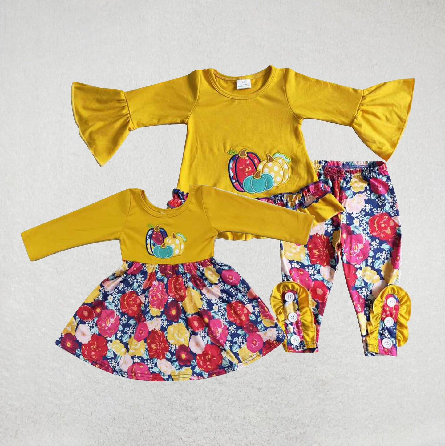 RTS Embroidered floral pumpkin long-sleeved trouser set and skirt