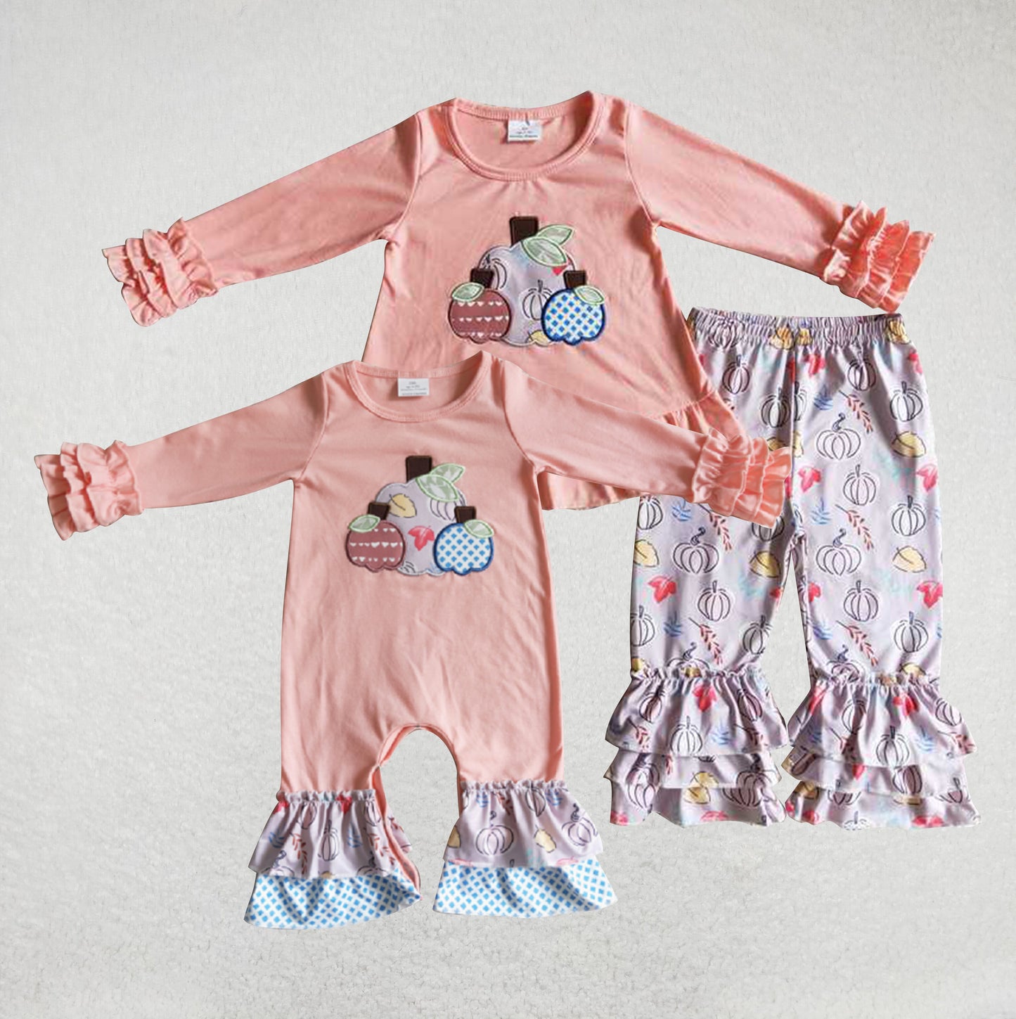 RTSEmbroidered pumpkin flowers, Halloween Thanksgiving pumpkin suit romper