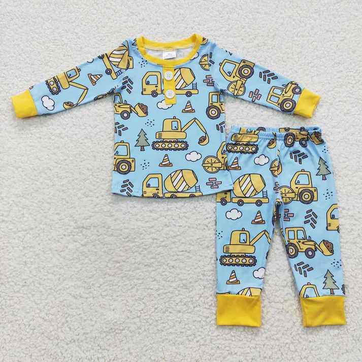RTS NO MOQ Baby Boys Construction Rompers Pajamas Clothing Sets