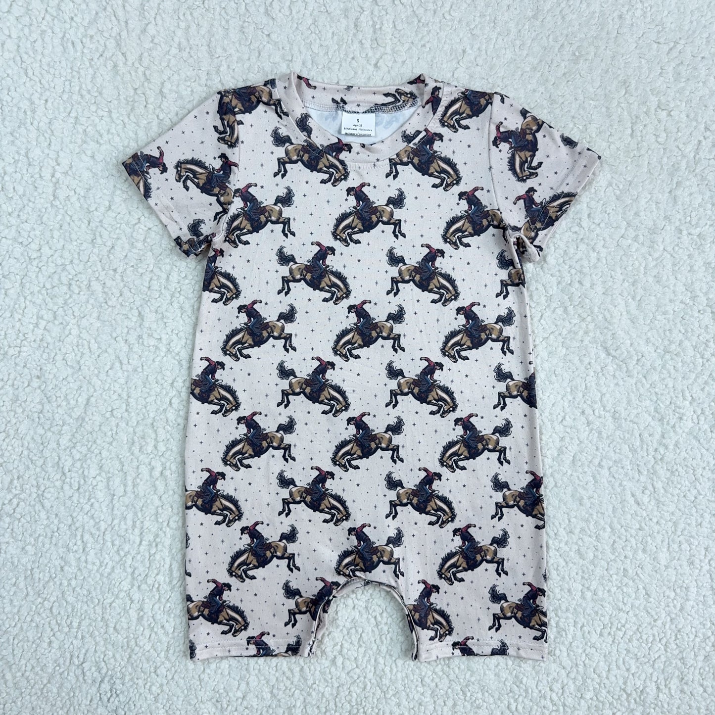 RTS SALES NO MOQ4.19 骑马男孩星星米白色连体衣Horseback Riding Boys Star Off-White Bodysuit