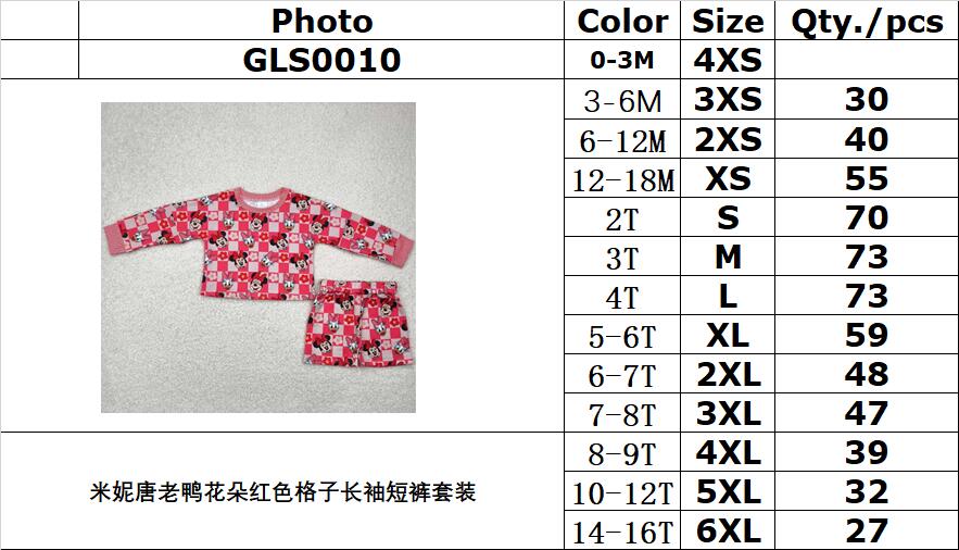 RTS NO MOQ GLS0010 Minnie Donald Duck flower red plaid long sleeve shorts suit