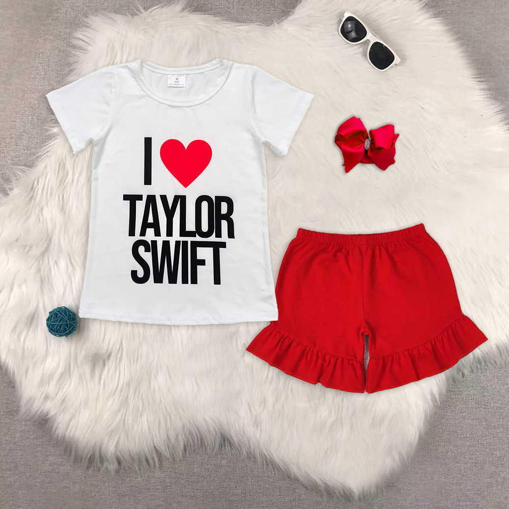 RTS NO MOQ GT0551+SS0269 taylow swift white short sleeve top one-layer lace shorts sets