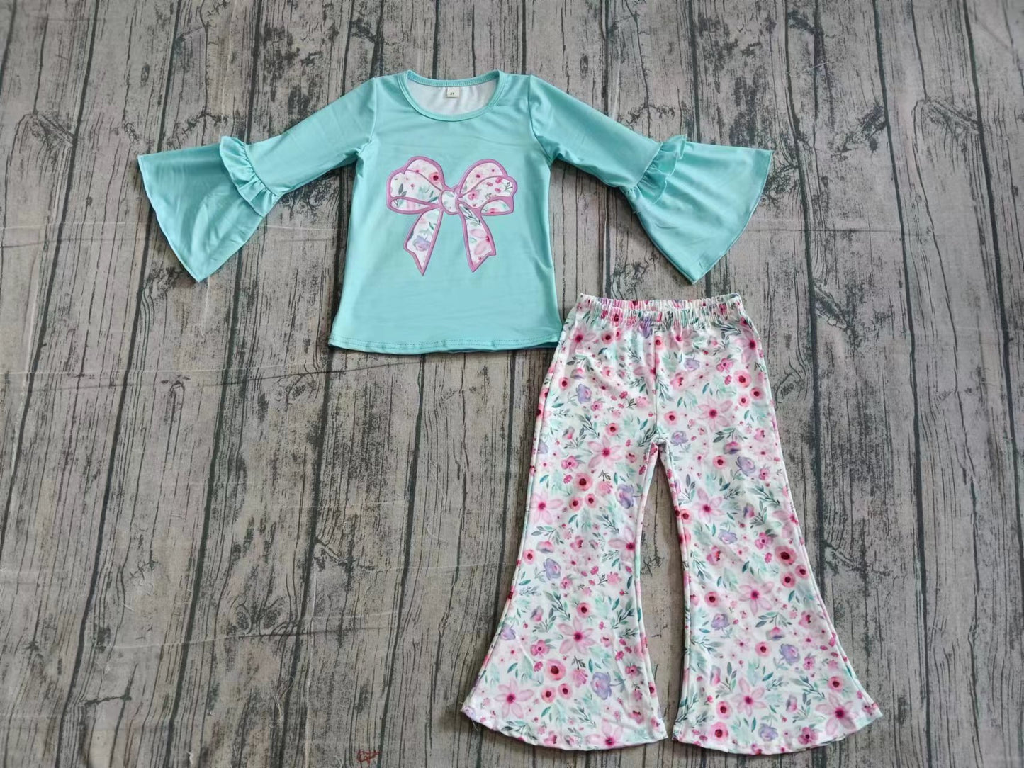Custom moq 5 eta 6-8weeks baby girl clothes bow floral long sleeved pants set-25.10.25