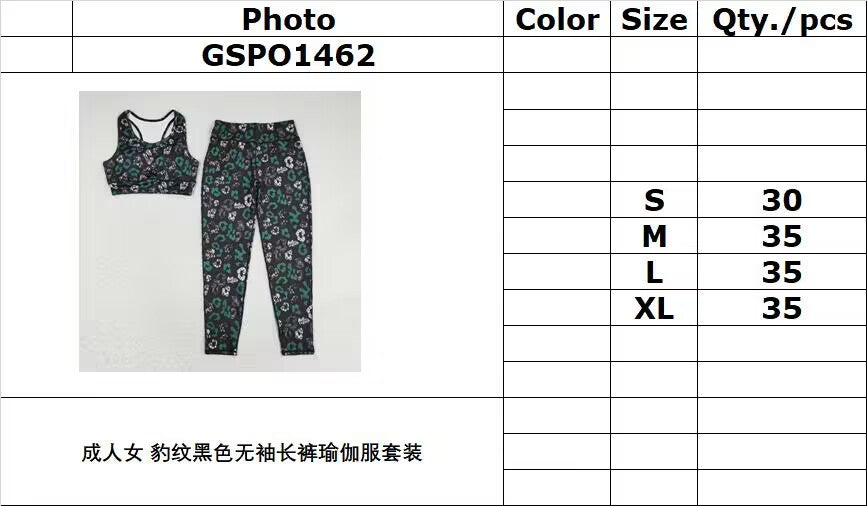 rts no moq GSPO1462 Adult female leopard print black sleeveless pants yoga suit