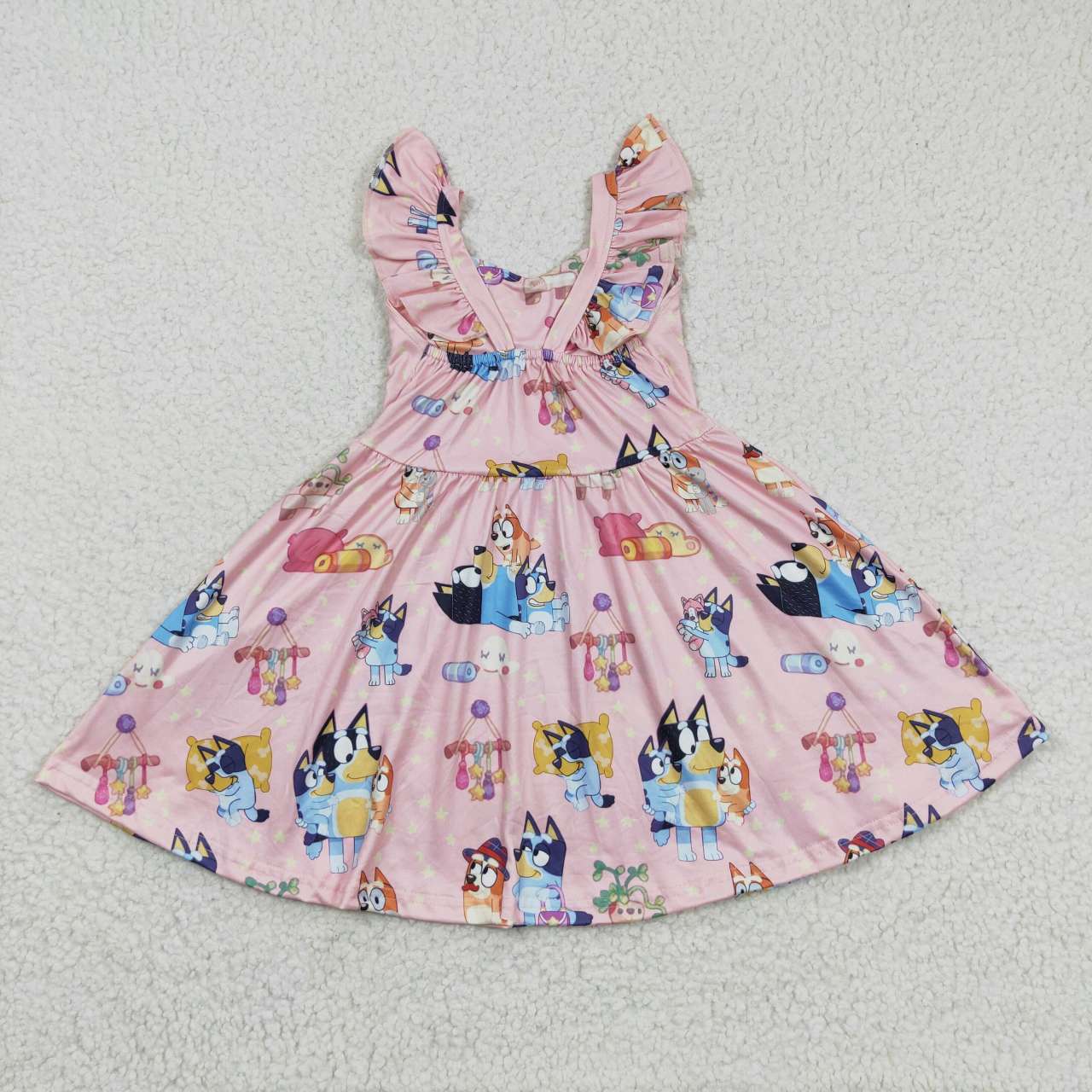 GSD0422 Cartoon dog pink flying sleeve dress