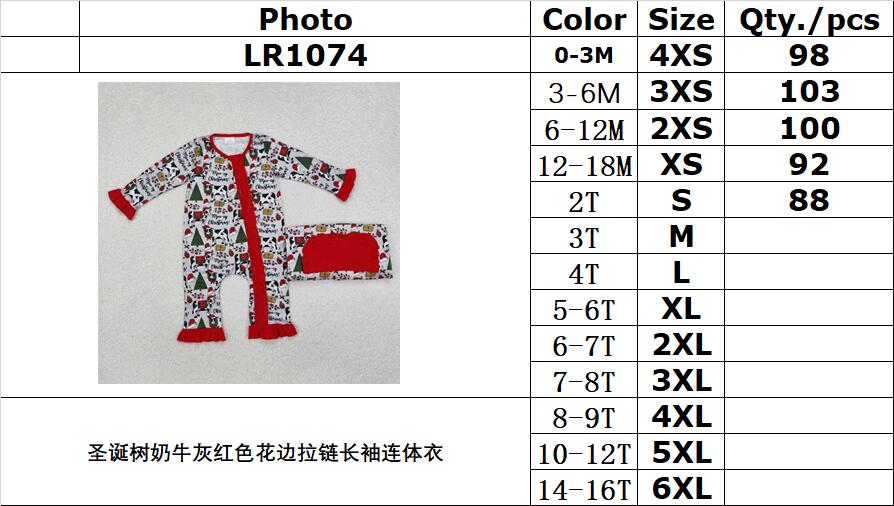 RTS NO MOQ ETA 5/7days arrived LR1074 Christmas tree cow gray red lace zipper long sleeve jumpsuit