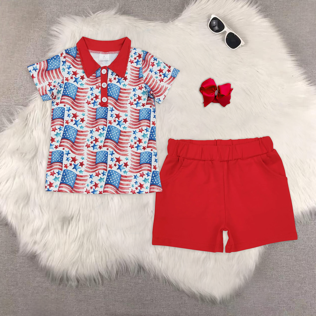 rts no moq BT0565+SS0270 baby boy clothes short-sleeved top red shorts sets