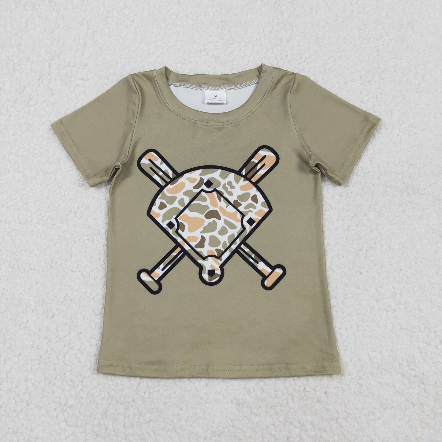 RTS NO MOQ(In Stock) BT1423 Orange-Green Camouflage Fan Baseball Short-Sleeve Top