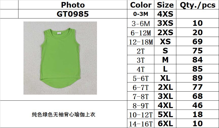 RTS NO MOQ GT0985 Solid green sleeveless vest yoga top