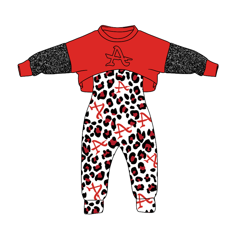 Custom moq 3 tat about 6-8 weeks baby girls clothes leopard long sleeve and long pants 2pcs suit