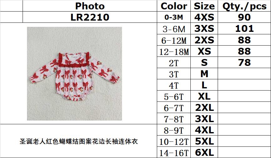 RTS NO MOQ LR2210 Santa Claus red bow pattern lace long-sleeved jumpsuit