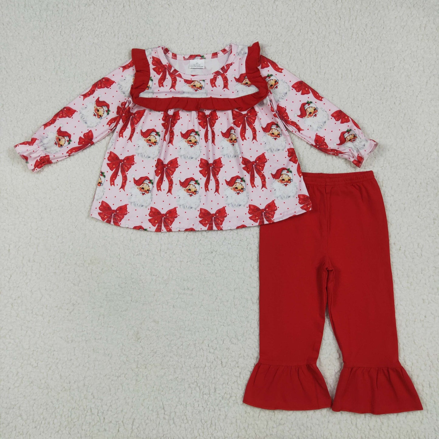 RTS NO MOQ Sibling baby girl clothes Christmas boot bow Plush long sleeve pants Sets 2 and dress and rompers 2 and adult set