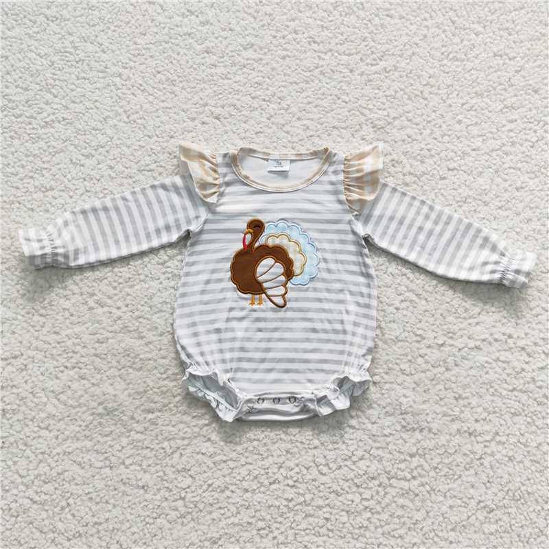 RTS NO MOQ(In Stock ) LR0426 Embroidered Turkey Long Sleeve Bodysuit