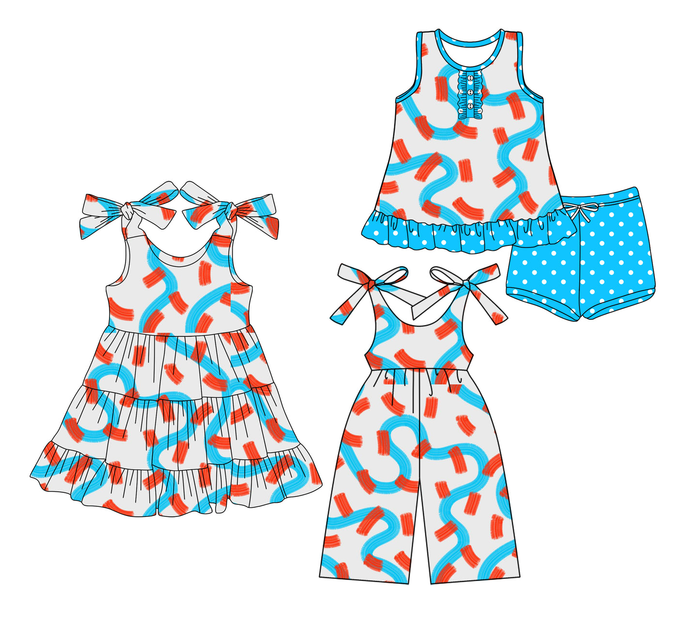 3.17 custom each style moq 5eta 4-6week Sibling Sister baby girl short sleeve shorts sets and dresses and jumpsuit match design