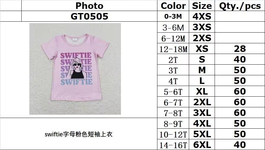 GT0505 swiftie letter pink short sleeve top