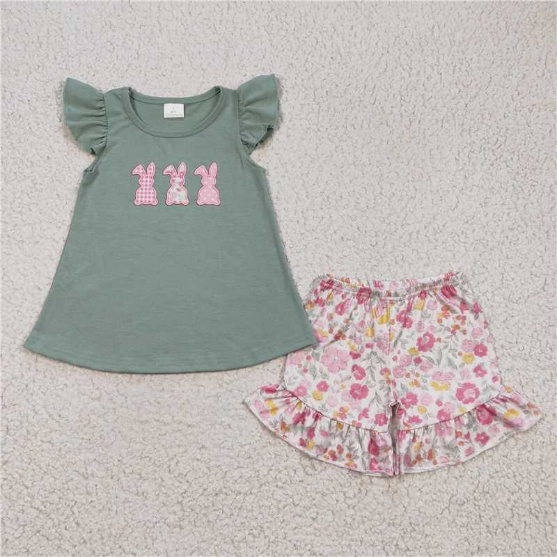 RTS Boys and girls embroidery easter Short Sleeve Shorts sets
