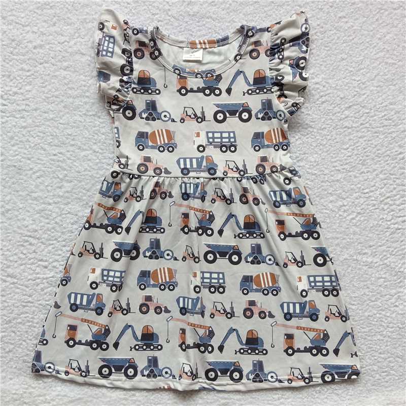 Excavator car gray flying sleeve dress 挖机车子灰色飞袖裙