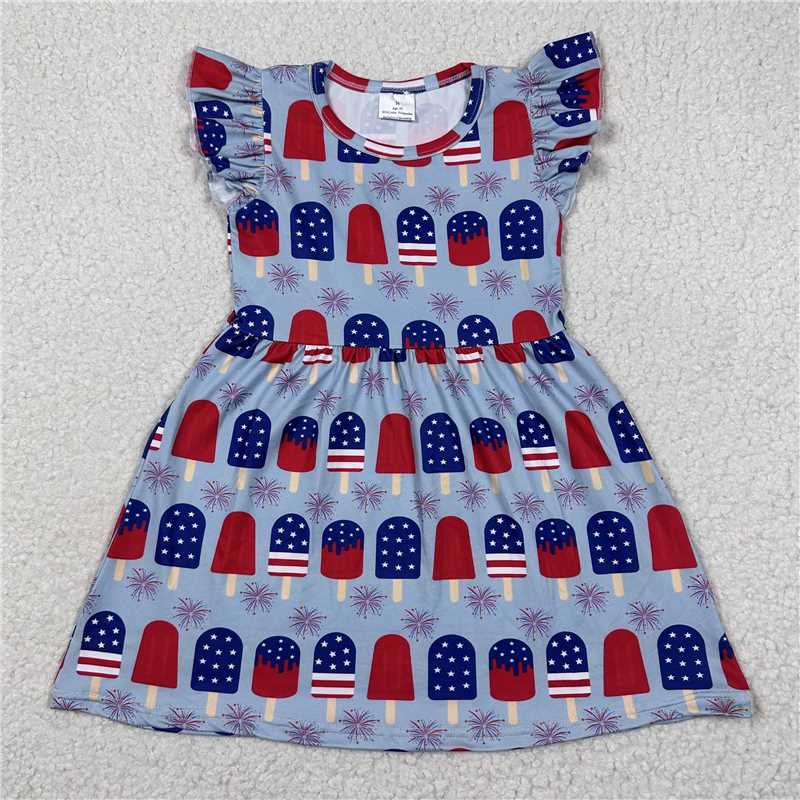 Blue and red ice cream fireworks blue flying sleeve dress 蓝红色雪糕烟花蓝色飞袖裙