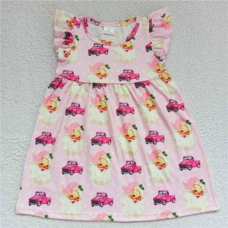 Santa Claus scalp card pink flying sleeve dress 圣诞老人头皮卡粉色飞袖裙