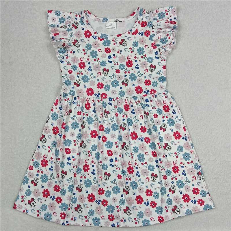 "G4-4-5'; Colorful flower white flying sleeve dress"