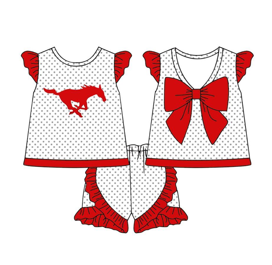 PRE ORDER Deadline July 21 custom no moq Children's boutique clothing soprt team Little Pony Red Short Sleeve Shorts Set