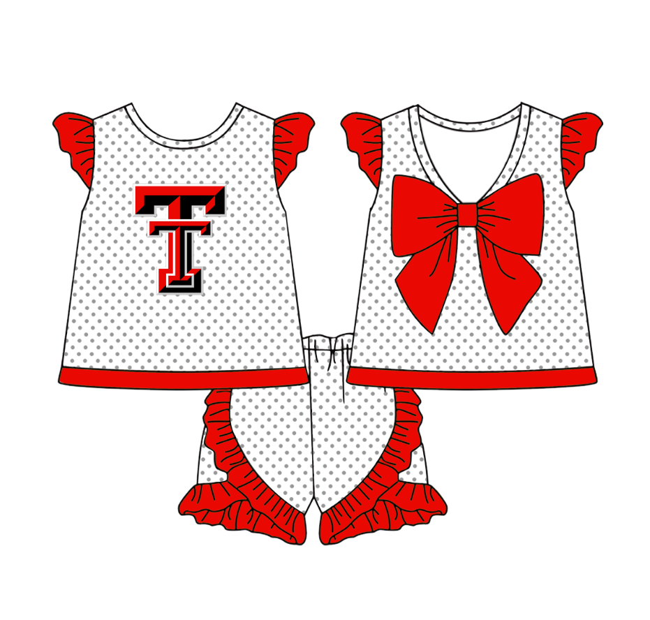 PRE ORDER Deadline July 21 custom no moq Children's boutique clothing soprt team Red short-sleeved shorts suit