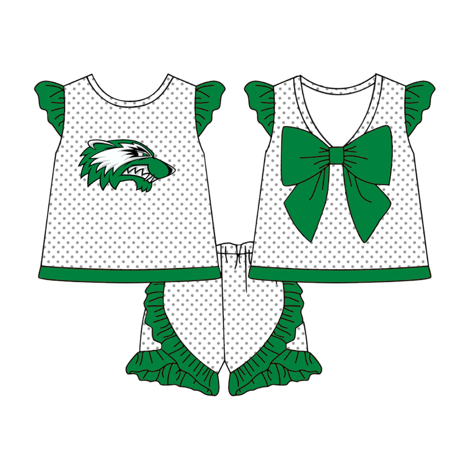 PRE ORDER Deadline July 21 custom no moq Children's boutique clothing sport teams Green short-sleeved shorts set