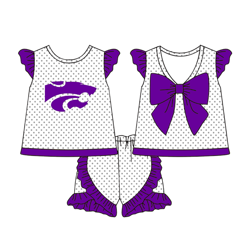 PRE ORDER Deadline July 21 custom no moq Children's boutique clothing sport teams Purple short-sleeved shorts suit