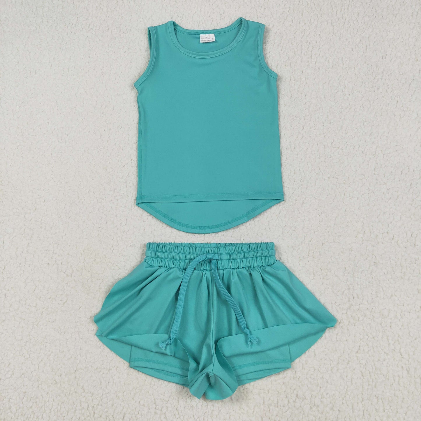 RTS NO MOQ GT1018+SS0553 Solid mint green sleeveless vest yoga top shorts sets