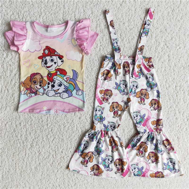 RTS NO MOQ E12-17 Cartoon Dog Valentine's Day Short Sleeve Overalls Set