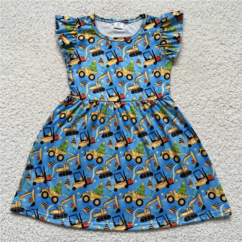 Excavator blue flying sleeve dress 挖机蓝色飞袖裙