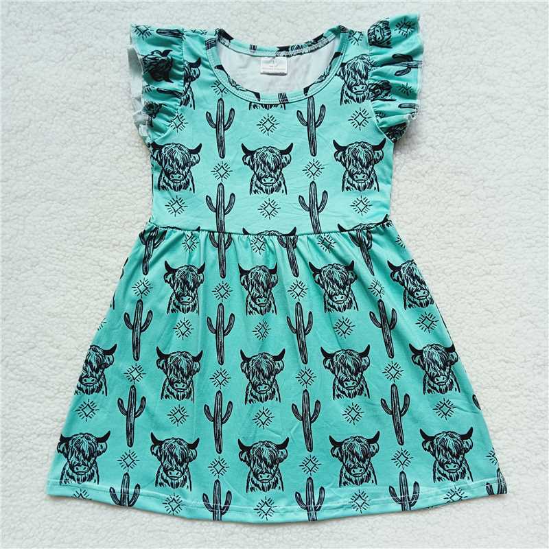 Bull cactus blue flying sleeve dress 牛头仙人掌蓝色飞袖裙