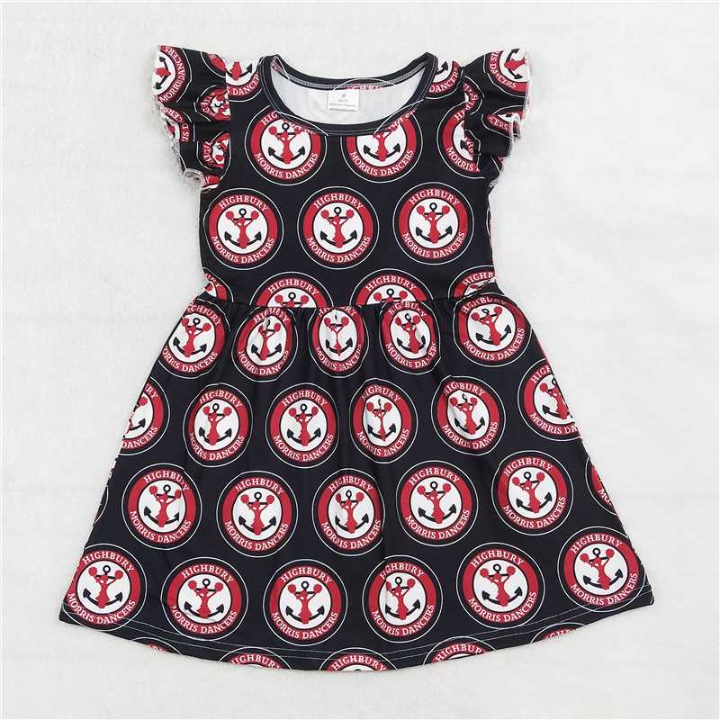 Circle letter black flying sleeve dress 圆圈字母黑色飞袖裙