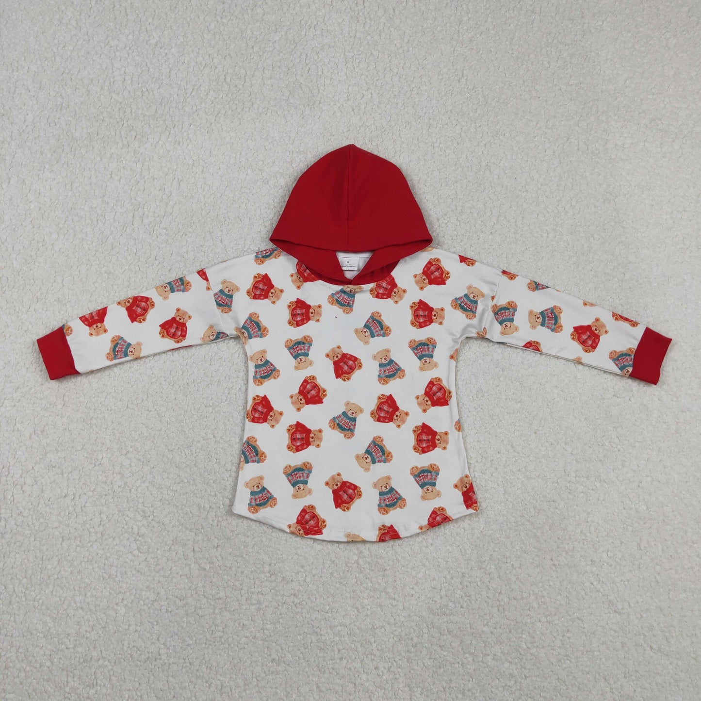 RTS NO MOQ(In Stock) BT1056 Red and White Bear Hooded Long-Sleeved Top