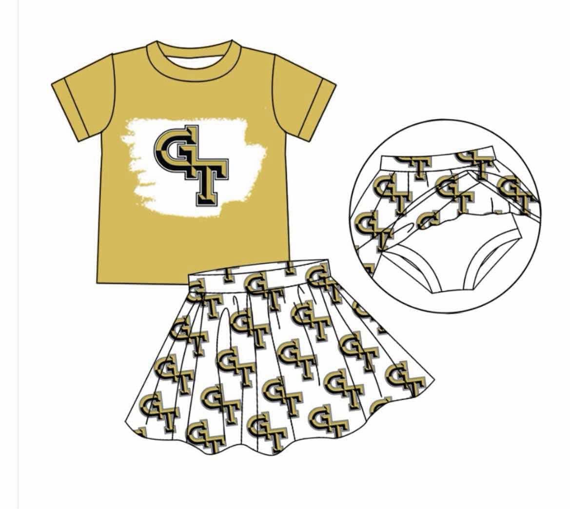 PRE ORDER Deadline July 19 custom no moq kids clothing Gold Short Sleeve Culotte Suit