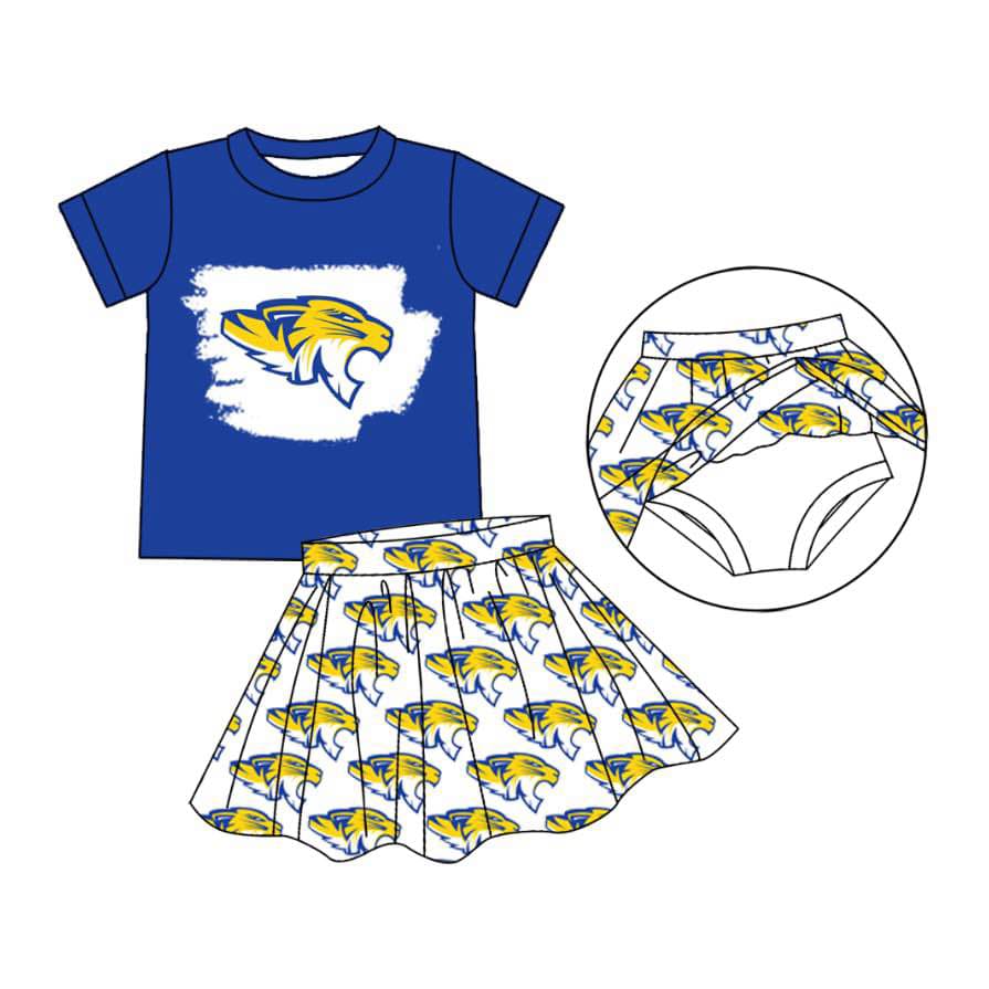 PRE ORDER Deadline July 19 custom no moq kids clothing sport team Blue Skirt Pants Set