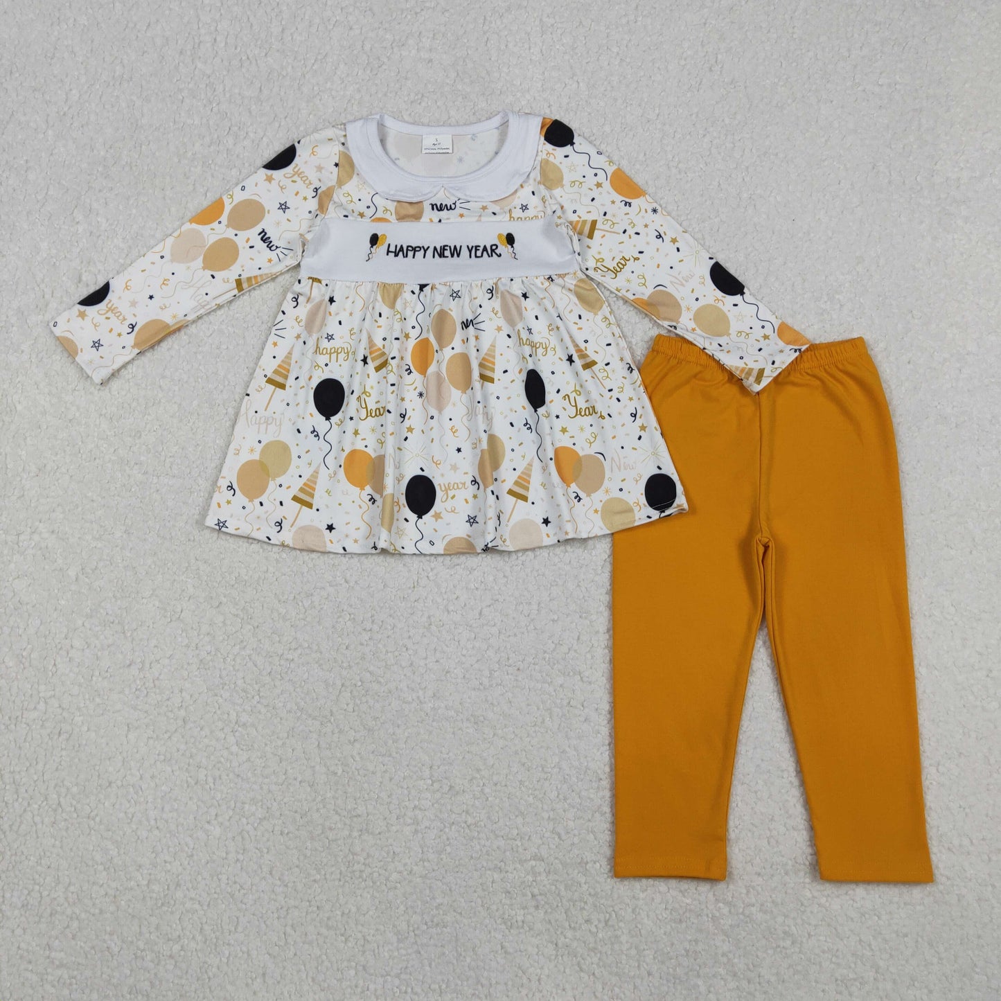 RTS NO MOQ(In Stock) GLP2901 Embroidered Happy New Year Balloon Girl Long-Sleeved Pants Set