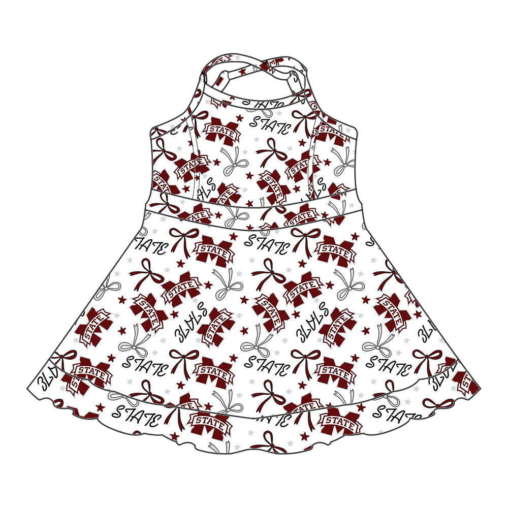 Custom moq 5 mix sizes summer teams baby girls clothes team brick red short sleeve shorts sets dress kids pants-25.5.12