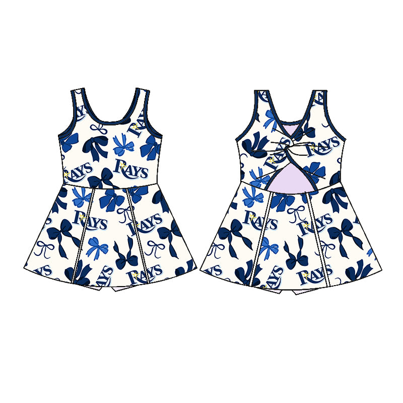 Custom moq 5 mix sizes summer teams baby girls clothes team blue short sleeve skirts shorts sets dress 1 and dress 2 and dress 3 and dress 4-25.5.22