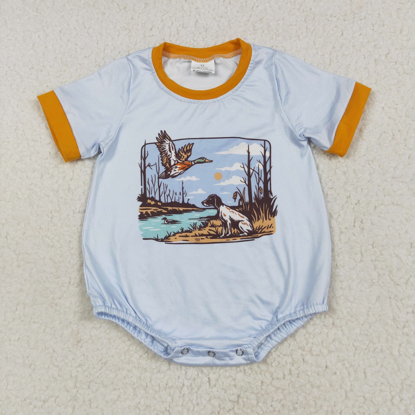 RTS NO MOQ SR3093 Duck puppy orange blue short-sleeved jumpsuit