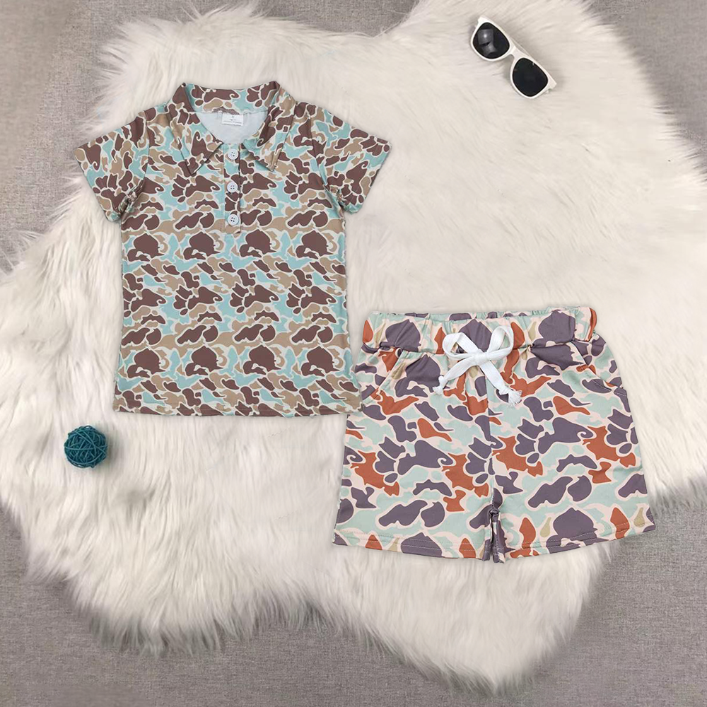 RTS NO MOQ BT1212+SS0138 camouflage short-sleeved top pocket shorts
