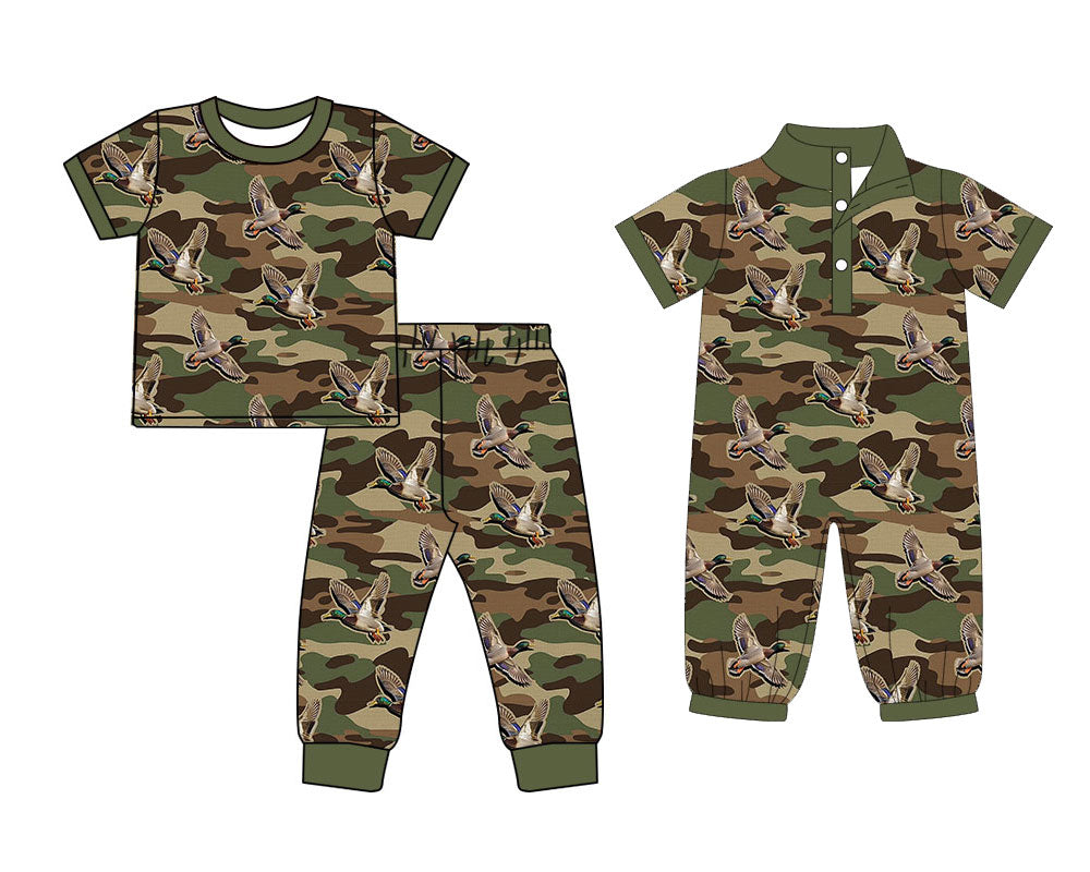 25.11.22 custom each style moq 5 eta 6-8week Sibling Sisters duck camouflage baby boy clothes short sleeve pants sets and romper match family design