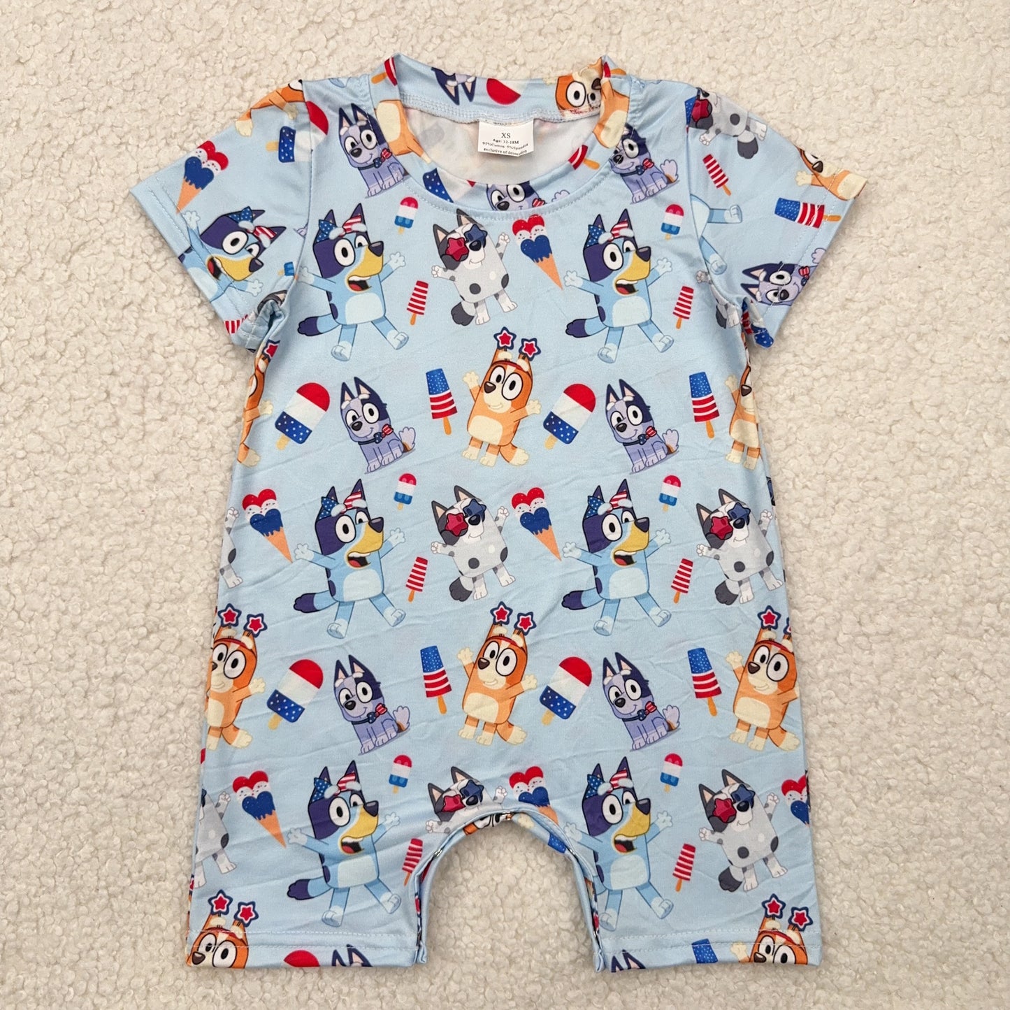 RTS SALES NO MOQ4.19 星星眼镜布鲁伊国旗雪糕蓝色连体衣Star Glasses Bluey Flag Ice Cream Blue Bodysuit